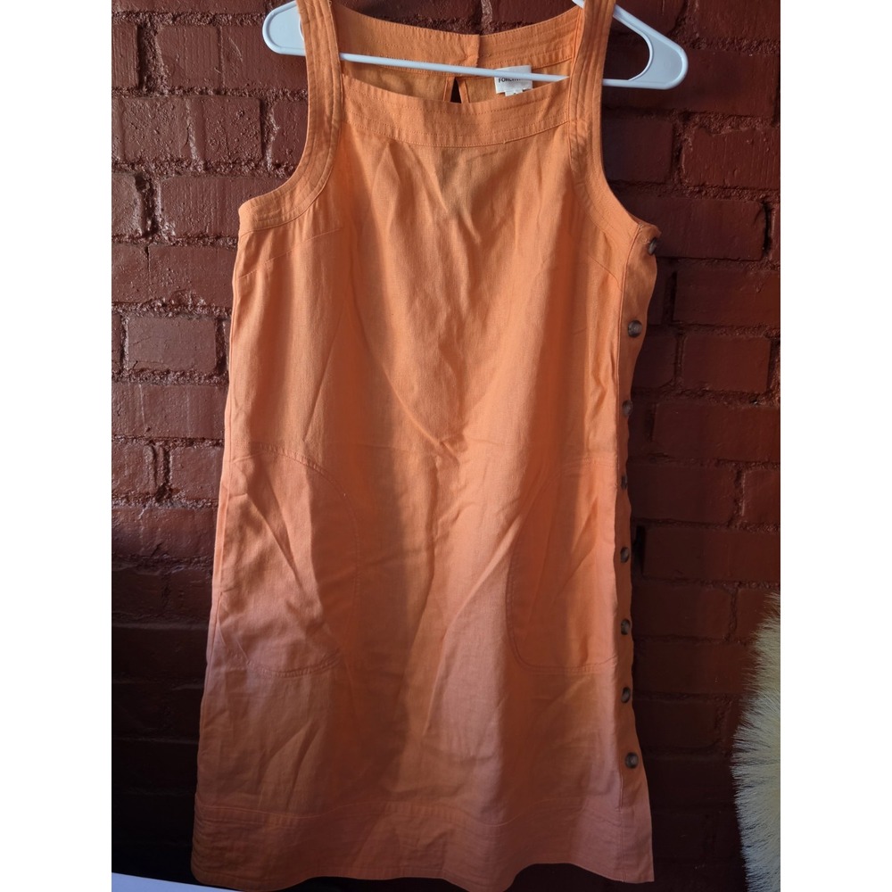 Linen Blend Fisherman Dress Womens S Orange Coastal Shift Pockets Cottagecore...